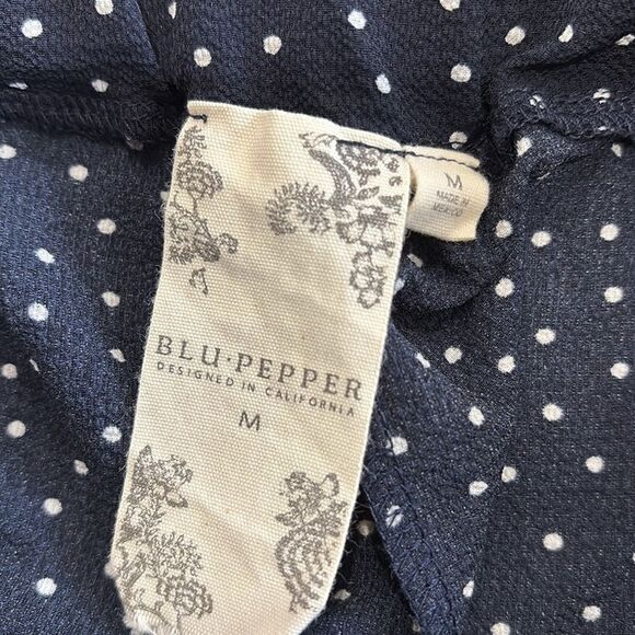 Blu Pepper Polka Dot Cascading Ruffle Wide Leg Pants Size M Navy Elastic Back - Picture 10 of 15